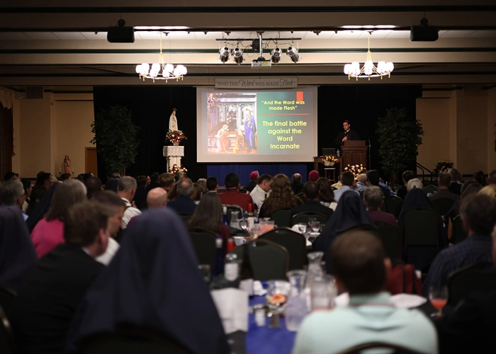 A wide view of the banquet hall during the Keynote Address by Bishop Pierre Roy.