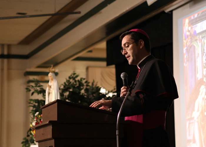 Most Rev. Pierre Roy gives the Keynote Address at the Fatima Conference.