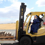 The forklift is a most useful in moving the pallets from the trailer.