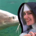 Um, Sister, there is something creepy behind you. During their outing in Oregon, the Novitiate Sisters visited a fish hatchery. Sr. Maria Dolorosa poses with 11-foot-long, 70-year-old “Herman the Sturgeon.”