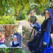 The Sisters at Holy Guardian Angels Academy in Olathe, Colorado, work with parishioners to beautify the grounds for their school’s 25th anniversary celebration. Sisters and helpers work on the church grounds.