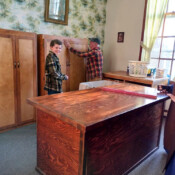Mr. Murry’s apprentice, William, helped to build these cabinets. Since they were for the Sisters’ cloister, he gets a sneak peek of the convent during installation.