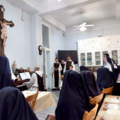 Christmas caroling with Fr. Casimir at the piano is a tradition at the convent. This year we were joined by our brethren from the major seminary in Idaho.