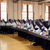 Miss Elizabeth Offord presents the workshop on Literacy Essentials to the teaching Sisters while they are at Mount St. Michael during summer break.