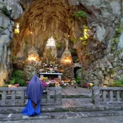 Morning prayers at the Sorrowful Mother Grotto in Portland, Oregon, is a peaceful beginning to a busy day of picking up donations.