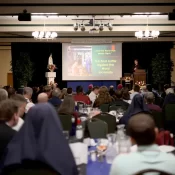 A wide view of the hall during the Keynote Address by Bishop Pierre Roy.