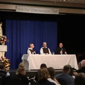 Fr. Jeremy Saunders answers a question during the Q-and-A session.