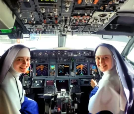 Guess who flew home for the summer?! The captain of the plane invited the Sisters to come visit the cockpit after a recent flight.
