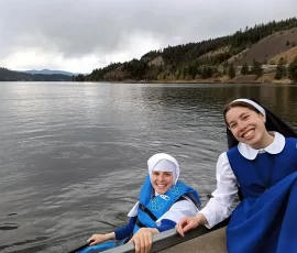 An outing at the lake with the novitiate Sisters included getting out on the water in kayaks.
